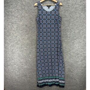 S&J LA Dress Women 8 Black Geometric Maxi Long Sleeveless Round Neck Casual